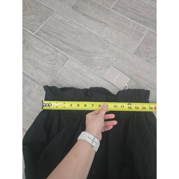EVERLANE‎ Easy Button Front Black Cotton Midi Skirt Paperbag Waist Medium NWT - Picture 5 of 10